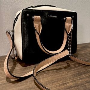 Mini Calvin Klein Black/Tan/White Crossbody Satchel